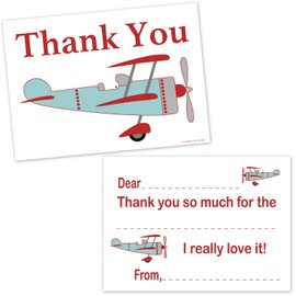 Old Blue Door Invites Airplane Fill In Thank You Cards for Boys - Kids Vintage Biplane Aviation Birthday Party Thanks (20 Count with Envelopes)