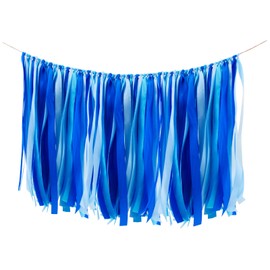 WANDIC Ribbon Tassel Garland, Blue Fabric Banner Backdrop Bunting Hanging Decoration for Baby Shower, Weddings, Birthday, Anniversary, Graduation Party Decor