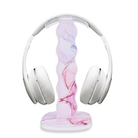 DiyGody Elegant Headset Holder for All Headphone Sizes, Removable Portable Headphone Desk Stand with Pink Marble Pattern for Girls, PC + Acrylic Hard with Solid Base for Gaming Headset