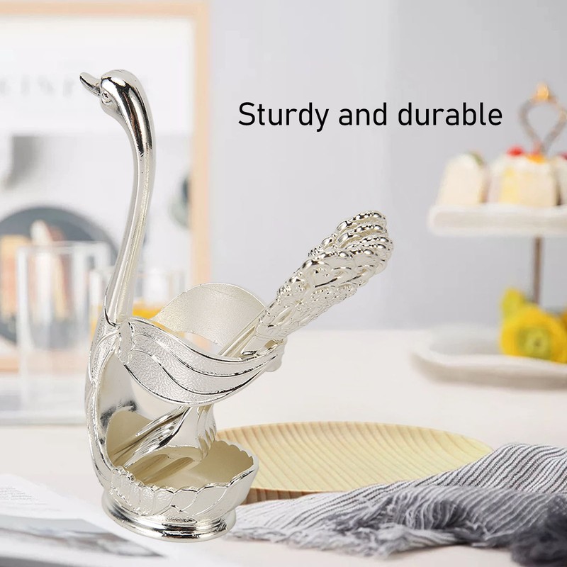 Swan Base Holder Forks Set Aluminum Silver Fashion Rustproof Decorative
