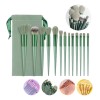 Set Brochas de maquillaje 13 piezas profesional y bolsa verde