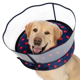 Inflatable Dog Cone Collar with Enhanced Anti-Licking Shield – Soft Adjustable Recovery Collar for Dogs & Cats After Surgery – Fits Large, Medium, Small Pets (Blue Love, Small)