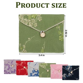 Prebafo Chinese Silk Jewelry Pouch Set - 7 Pack Embroidered Brocade Bags (3" x 2.7") for Women & Teens, Gorgeous Mix Colors