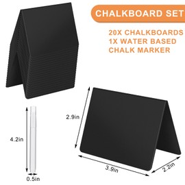 Mini Chalkboard Small Set, 20 Signs, Small Plates for Labelling, Price Tags Stand in V-Shape, Slate Board with 1 Pen, for Catering, Buffet, Cafe, Wedding, Party