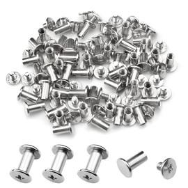inodiref 100 Pieces (50 Set) Chicago Screws Book Screws Chicago Binding Rivets M5 x 10 mm Nickel-Plated Bookbinding Screws Set for Leather Book Paper Belt Menus DIY Crafts Silver