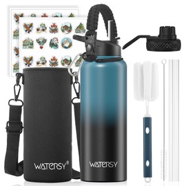 WATERSY Insulated Stainless Steel Thermos Flask, 40 oz Vacuum Insulated Water Bottle with 2 Lids, Leak-Proof Water Bottle, 1200 ml, Double Wall Bottle, Metal Sports for Sports, School