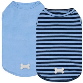 KYEESE 2Pack Dog Shirts Striped T Shirt Cotton Tank Top Soft Tee for Small Dogs Lightweight Clothes Sleeveless Dog Vest, Medium,Dark Blue+Striped