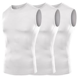 DRSKIN 3 Pack Men's Compression Shirts Sleeveless Tank Top Athletic Sports Workout Running Base Layer Active (COMTK (WH+WH+WH) S)