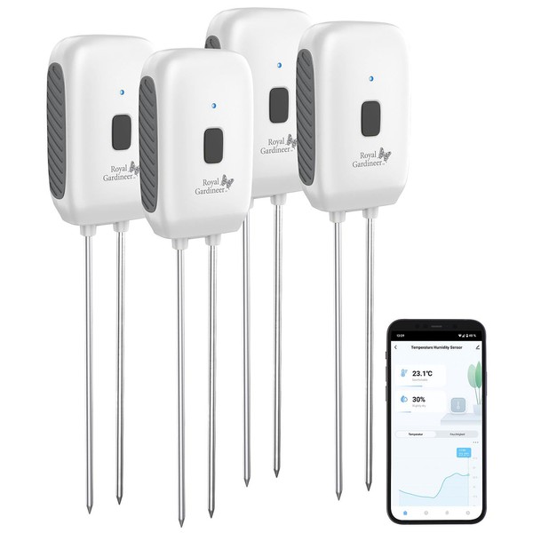 Royal Gardineer Set of 4 Floor Humidity/Temperature Sensors, Bluetooth Comp.,