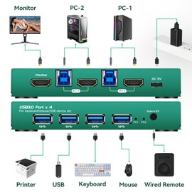 HDMI kvm Switch 1 Monitors 2 Computers edid Emulator 4k 60hz kvm Switch hdmi edid Clone 3440 * 1440 100hz kvm Switch 1 Monitors 2 Computers hdmi edid Copy 4k 60hz USB3.0 HANGAACAN