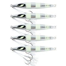 OCEAN CAT Slow Fall Fishing Luers Mental Lead Jigging Sea Baits Flat Hooks 5 Colors 5 Weights (5 PCS Silver, 2 1/8oz(60g))