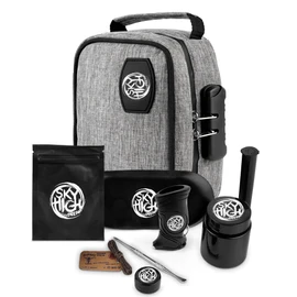 Sky High Stash Pouch -Lock, Grinder, Silicone Jar, Double-Ended Pick, Storage Tube, Tray, Lighter Holder, Hemp Wick, Bat Cigarette Holder, Ziplock Bag