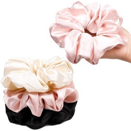 3 Pcs Large Scrunchies for Women's Hair Silk Satin Extra Big Scrunchie Both for Thick Hair or Thin Hair Curl Hair No Crease Jumbo Ponytail Holder No Hurt Your Hair for Sleep