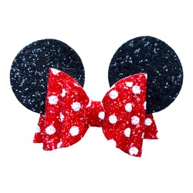 Minnie Mouse Ears Girls Glitter Hair Bows Clips Slides Grips 3.5" Inch Handmade 2pcs Red Polka Dot