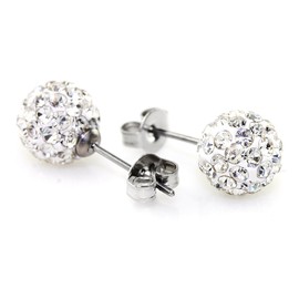 JewelrieShop Rhinestones Crystal Ball Stud Earrings Set Fireball Disco Ball Pave Bead Earrings Hypoallergenic for Women 8mm x 3 Pairs (White, Lt. Pink, Tanzanite)