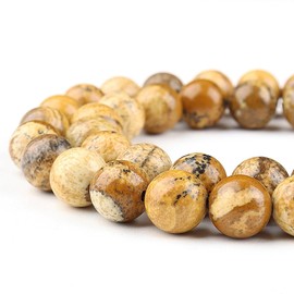 DIQIO Natural Stone Beads Gemstone Beads for Jewelry Making - Yellow Picture Jasper Stone Beads for Bracelets, 10mm Jasper Round Beads(34-37pcs, 10mm, Picture Jasper Stone)