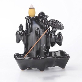 Ceramic Incense Waterfall Burner Backflow Censer Smoke Waterfall Backflow Incense Holder - Gifts for Man or Woman - Ornaments (Design 2)
