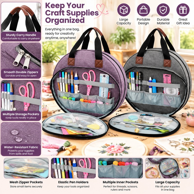 Embroidery Storage Bag for Sewing Supplies – Multi-Pocket Foldable Craft