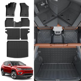 Rongtaod Floor Mats Compatible with 2017-2025 Jeep Compass Floor Mats Trunk Mat Cargo Mat Cargo Liner Back Seat Cover Protector 2024 Compass Accessories (Trunk Mat+Backrest Mats+Floor Mats)