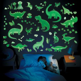 DECOWALL GDS4-8087 Glow in The Dark Dinosaur Wall Stickers Decals Kids Room Removable Dino Décor for Boys Classroom Bluey Art Bedroom Nursery