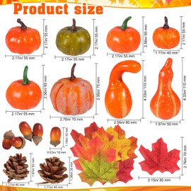 HOWAF 120pcs Artificial Pumpkins Decorations Artificial Autumn Leaves Set, Fake Autumn Leaves, Mini Fake Pumpkins,Pine Cones,Acorns,autumn Decorations Home Fall Decor Harvest Thanksgiving decorations