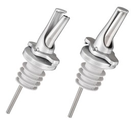 3-in-1 Liquor Pour spout with Built-in Fruit Fly Protection - BPA Free & Dishwasher Safe Hygienic Alcohol Speed Spouts - Also for Olive Oil, Juice, Syrup. Silver 2 Pack