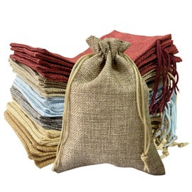 LGIFUTMAX® Pack of 30 13 x 18 cm Jute Bags, Jute Bags with Drawstring, Linen Bag, Hessian Bags, Small Gift Bags for Jewellery, DIY, Craft, Wedding, Party, Christmas (Random Colour)