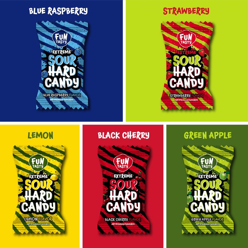 Funtasty Extreme Sour Hard Candy Mix - Strawberry, Blue Raspberry,