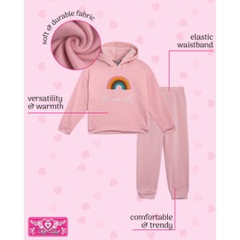 Real Love Toddler Girls' Jogger Set - 2 Piece Soft Fleece Pullover Hoodie and Jogger Pants - Girls Sweatsuit Set (2T-6X), Size 4, Pink Rainbow