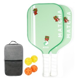 Aiso Matcha | Cute Pickleball Paddles Set of 2 | Premium Starter Set for Beginners with 4 Pickleballs and Portable Carry Bag | Lightweight & Durable Fiberglass with PP Honeycomb Core