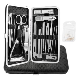 Evponk 19 Pcs Manicure Set, Personal Nail Clippers Kit Stainless Steel Manicure Pedicure Nail Care Tools Kit for Men Women with Black Luxurious Travel Case and Mini Champagne Diamonds