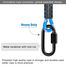 BeneLabel Tree Swing Rope, 150cm Hammock Strap Hanging Kit Polyester Extension String with Carabiner Beam Attachment for Hammock Chair Playground Set, up to 2500lbs, 10mm Diameter, Blue