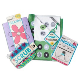 Skoy Cleaning Bundle - Cloth, Scrub, Green Towel and Sink Holder – Environmentally Friendly, Kitchen & Household Use, Plastic-Free Packaging, Great Gift Idea!