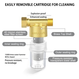 ZHYUUAX YH01 Reusable Washing Machine Water Filter, 40 Micron Brass Sediment Filter, for Washer, Heater, Garden, Protecting Appliances, Reduces Clothes Yellowing, Anti Scale Shower Filter