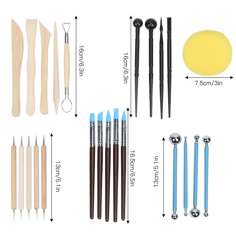 25Pcs Pottery Tools Clay Sculpting Dotting Pens Fondant Ball Stick