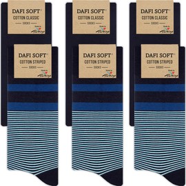 Dafi soft 6 Pack Men's Business Striped Socks Cotton, Multipack, Made in Turkey (EU 43-46 / UK 9-12, 6x Navy Mix)