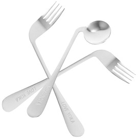LALAFINA Adaptive Utensils Set Angled Fork and Spoon Stainless Steel Elderly Left Handed Anti Shake Eating Utensils Self-feeding Learning Bendable Handle Silverware