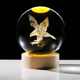 AOFEGRLT 3D Laser Etched Eagle Crystal Ball, Eagle Statue Decor Crystal Sphere Lamp Night Light, Glass Animal Figurines Collectibles Gifts for Women Kids