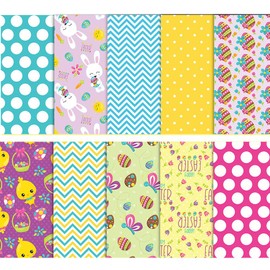 Easter Cotton Fabric Squares 25cm x 25cm 10PCS, Fabric Patchwork Craft, Quilting Squares Bundles, Rabbit Egg Cotton Fabric for Patchwork DIY Sewing Scrapbooking (10PCS #B, 25x25cm)