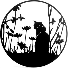 HZBAKLO Metal Wall Art Cat Wall Decor, 11.8" Black Cat Silhouette Wall Hanging Decor for Cat Lovers for Home Living Room Office Garden Wall Decoration