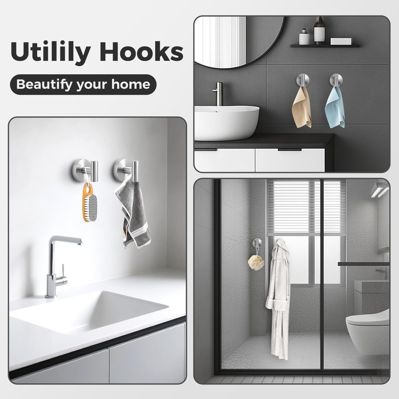 WingWider Shower Hooks for Inside Shower,No-Drill Removable&Reusable Towel Hooks for