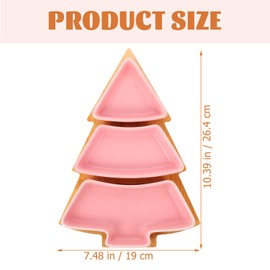 DOITOOL Christmas Tree Shaped Platter with Bamboo Mat,Christmas Serving Tray Candy Plate,3 Compartments Food Tray Snack Fruit Appetizer Trays for Christmas Xmas Party-Pink