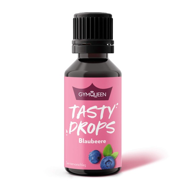GymQueen Tasty Drops 30ml, Flavour Drops Zero Calories, Zero Sugar & Zero Fat Aromatic Drops for Sweetening Food, Delicious Drops Without Artificial Coloring, Blueberry