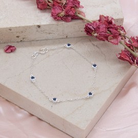 Tuscany Silver Women's Sterling Silver Blue CZ 4.5 mm x 4.5 mm Side Detail Heart Bracelet 19 cm/7.5 Inches, 19 centimetres, Silver