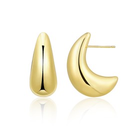 Small Gold Plated Stud Earrings for Women Stainless Steel Gold Filled Lightweight Moon Hollow Open Chunky Drop Dangle Post Earrings for Women Trendy Jewelry, Stainless Steel, No Gemstone