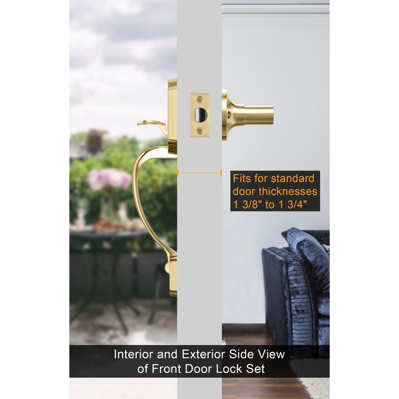 goldenwarm Gold Front Door Handle, Entry Door Handle and Reversible