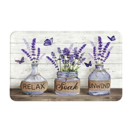 Lavender Bath Mat Farmhouse Purple Floral Bath Rug Non Slip Quick Dry Rustic Country Bathroom Mat Rug for Bathroom Kitchen Tub Shower Sink Outdoor 20"x31.5"