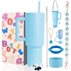 Sanilinwild 40 oz Tumbler mit Griff und Strohhalm & 6PCS Tassenzubehör für 40 oz Tasse - vakuumisolierte Edelstahl-Doppelwand-Wasserflasche Reise-Kaffeebecher (Sky Blue)
