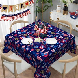 bnhjsdw 4th of July Tablecloth Memorial Day Patriotic American Flag Table Cloths for Indoor and Outdoor Kitchen Dining-60 x60 Square