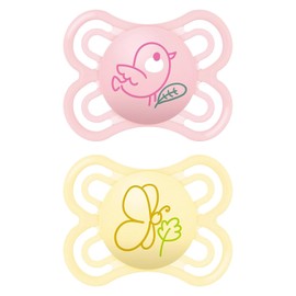 MAM Perfect® Doppelpack Schnuller 2-6 Monate (2er Set), MAM Schnuller 2-6 Monate aus Silikon für eine gesunde Mundentwicklung, 2-teiliges Babyzubehör-Set mit Sterilisator-Schnullerhalter, Rosa/Neutral